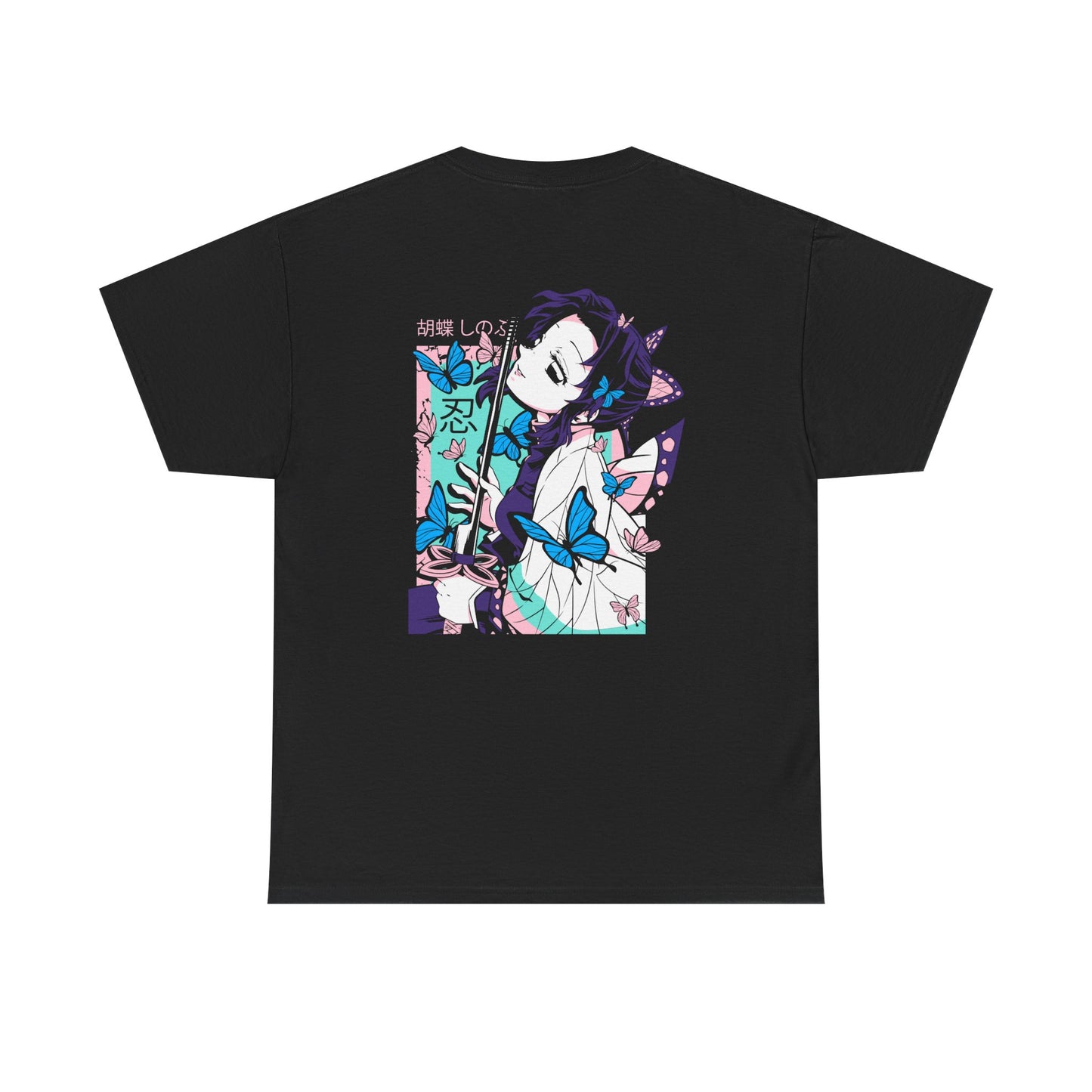 D3MON SL4Y3R Basic Tee – Butterfly Mist Anime-Inspired Heavy Cotton Shirt