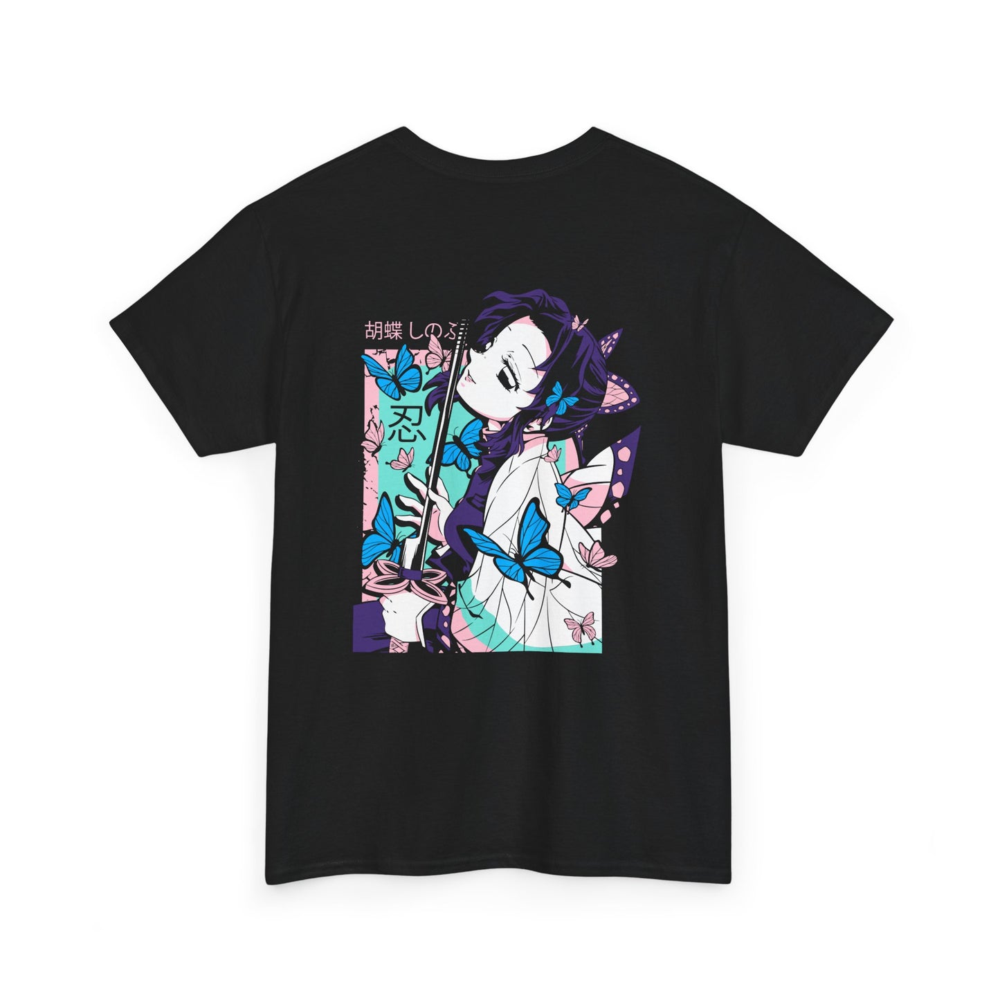 D3MON SL4Y3R Basic Tee – Butterfly Mist Anime-Inspired Heavy Cotton Shirt